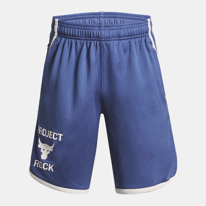 Under Armour Boys' Project Rock Mesh Shorts Hushed Blue / White Clay YLG (149 - 160 cm)